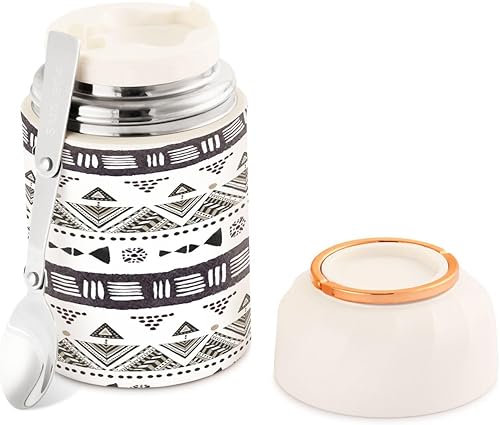 Miniatura 1 de MCHIVER Tarro de comida geométrico bohemio mandala con cuchara de acero inoxidable aislado al vacío, contenedor de alimentos de 17 onzas para