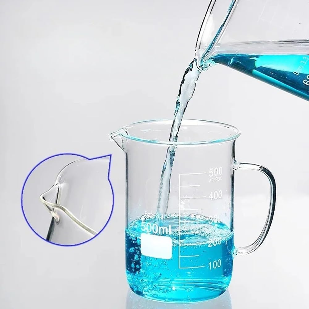 Attrezzature e forniture di laboratorio 1 becher in vetro da laboratorio 50 ml, 100, 250, 500, 1000 con manico, bilancia, misurino, attrezzatura