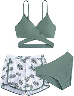 Generisch 2025 Negro Top Traje de baño de 3 Piezas para Niñas de Cintura Alta Conjuntos de Bikini con Cubierta Traje de Baño Talla 152