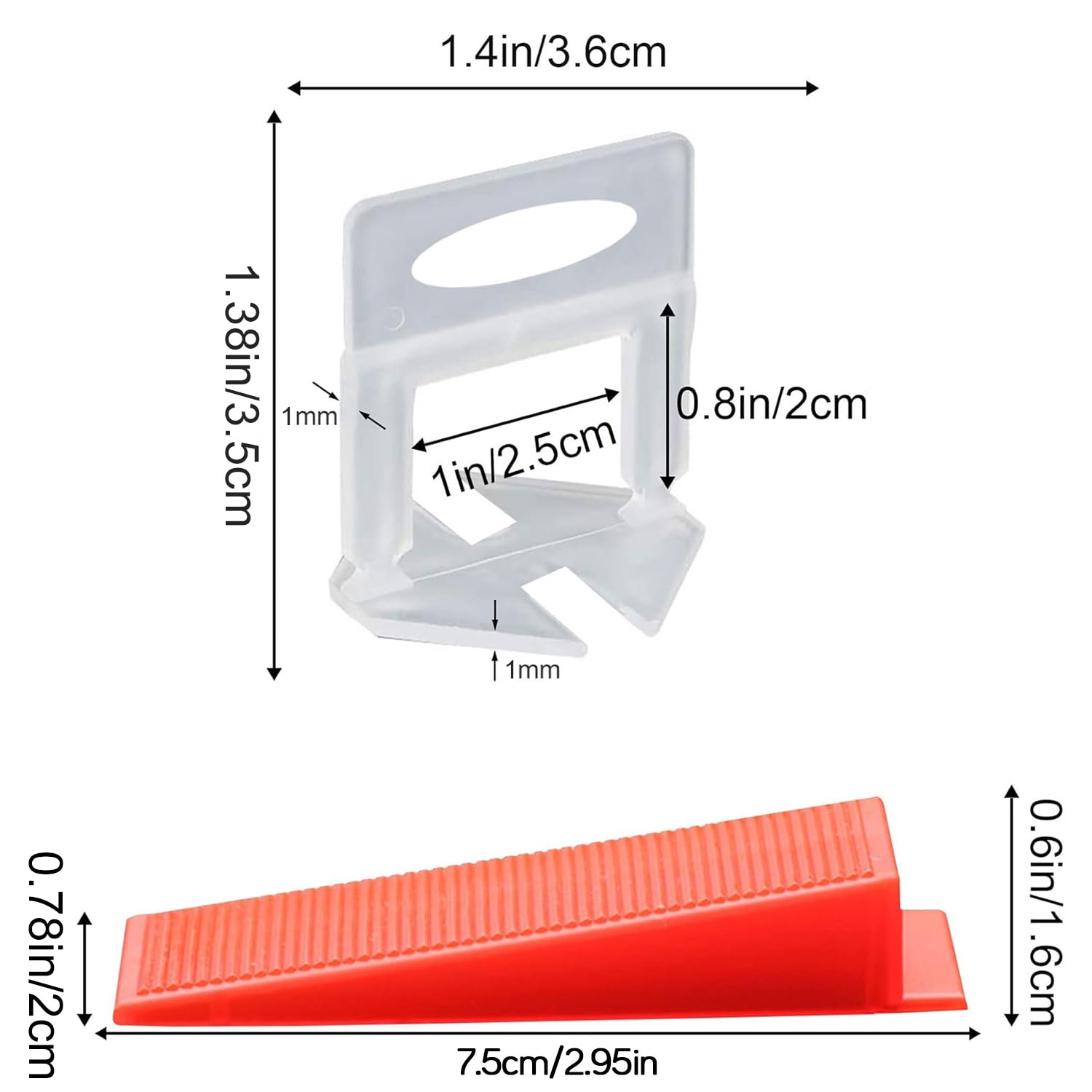600 pezzi sistema di livellamento delle piastrelle 1mm, 500 pezzi distanziatori per piastrelle, 100 pezzi cunei riutilizzabili per livellamento del pavimento (1 MM)
