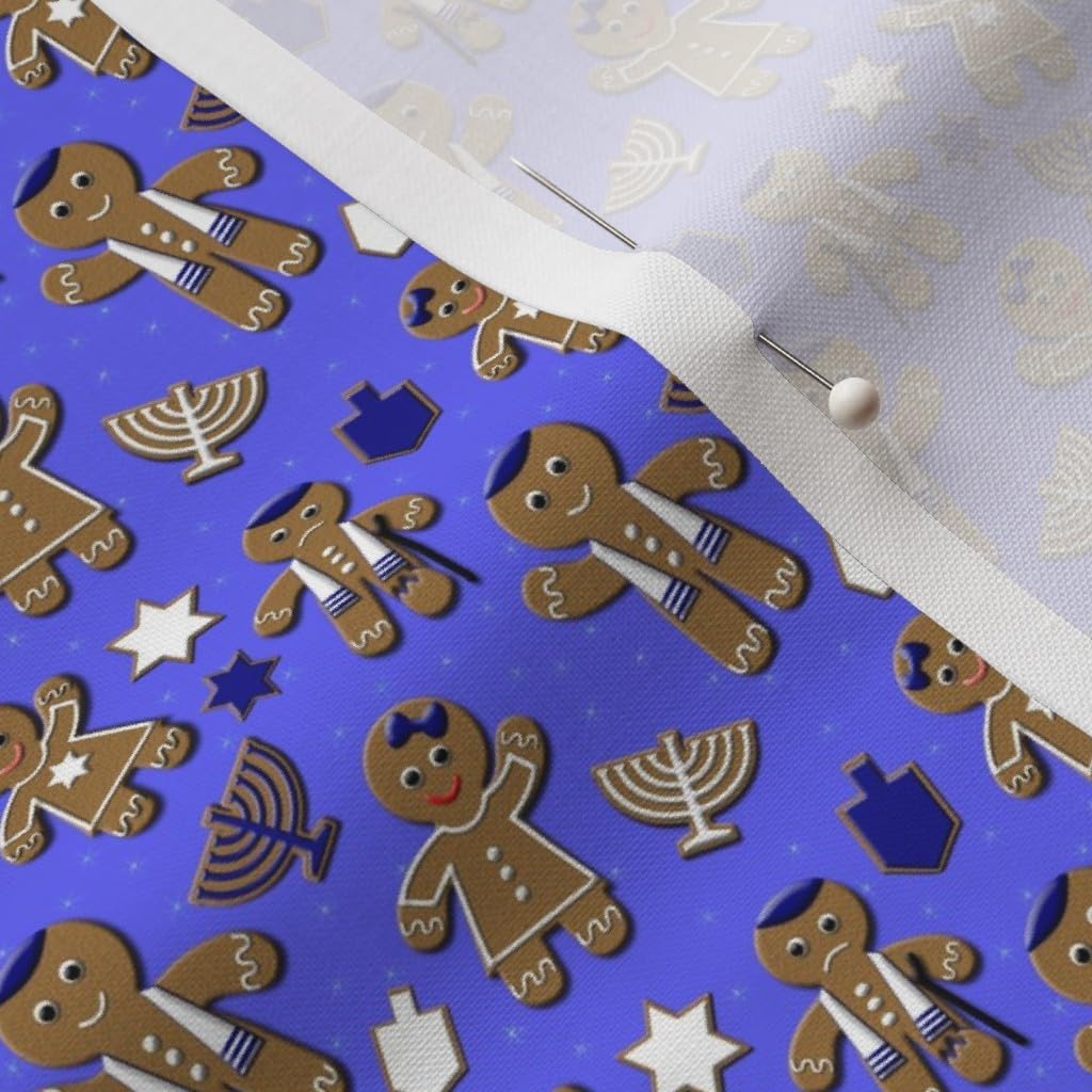 Spoonflower Fabric - Hanukkah Gingerbread Small Cookies Men Menorah Family Holiday Printed on Petal Signature Cotton Fabric by The Yard - Sewing Quilting Apparel Crafts Decor