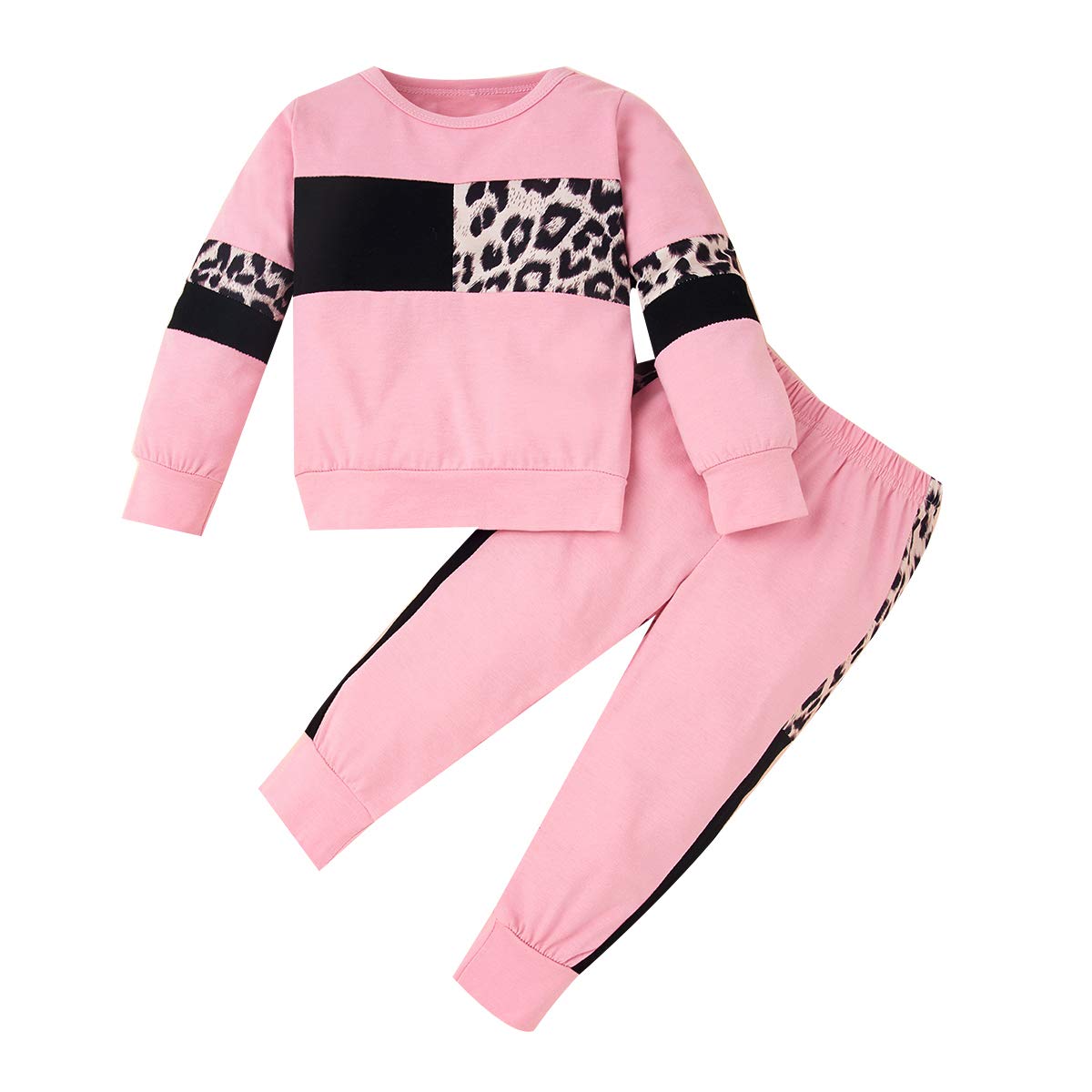 WESIDOM Conjunto de ropa para bebé, 2 piezas, ropa de otoño de manga larga, conjuntos de suéter para niña pequeña, Rosa y leopardo, 2-3T
