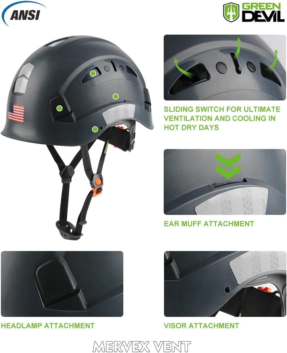 GREEN DEVIL Safety Helmet Hard Hat Adjustable Lightweight Vented ABS Work Helmet 6-Point Suspension ANSI Z89.1 Approved Ideal for Industrial & Construction - Image 2