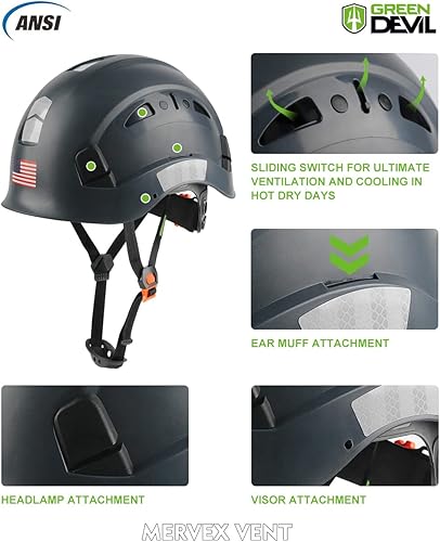 Miniatura 2 de GREEN DEVIL Safety Helmet Hard Hat Adjustable Lightweight Vented ABS Work Helmet for Men and Women 6-Point Suspension ANSI Z891 Approved Ideal for