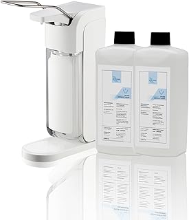 Desinfektionsspender Universal – Armhebel-Spender, Abtropfschale und 2 x 500 ml Desinfektionsmittel, ergiebige Händedesinfektion, Dosierung einstellbar, Weiß