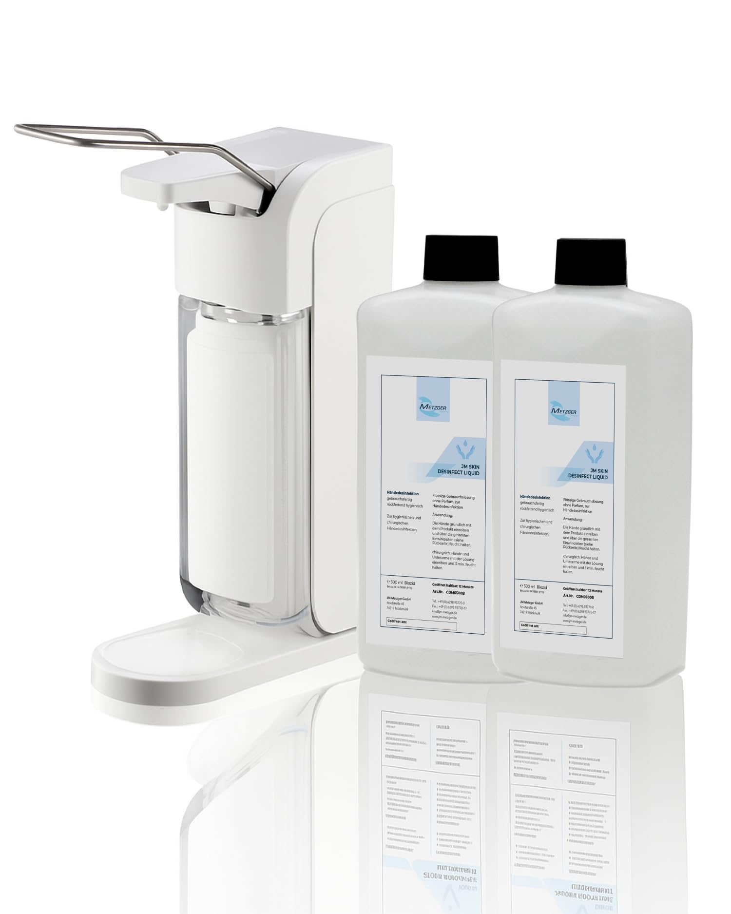 Universal-Armhebelspender-Set + 2 × 500 ml Händedesinfektion
