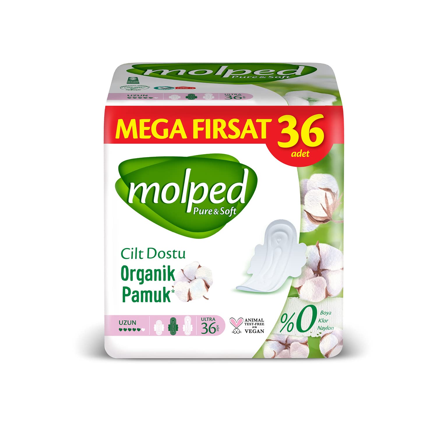 Molped Pure&Soft Ultra Hijyenik Ped Uzun Mega Fırsat 36 Adet