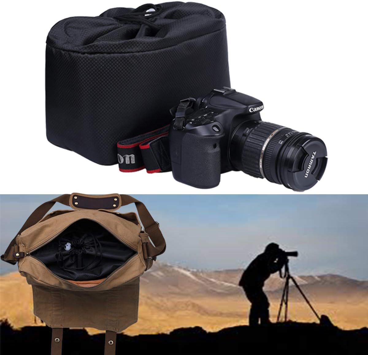 JAKAGO Shockproof Camera Insert Bag for SLR DSLR Mirrorless Camera Lens Flash Light Accessories Camera Pouch with Adjustable Dividers for Canon Nikon Sony Water Resistant Camera inner case(Black) - Image 7