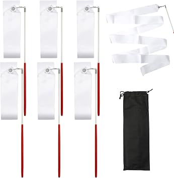 6 Pack Artistic Dance Ribbons, Gymnastics Ribbon Streamers with Wand for Rhythmic Dancing, Baton Twirling, Circus Shows & Carnival Performances