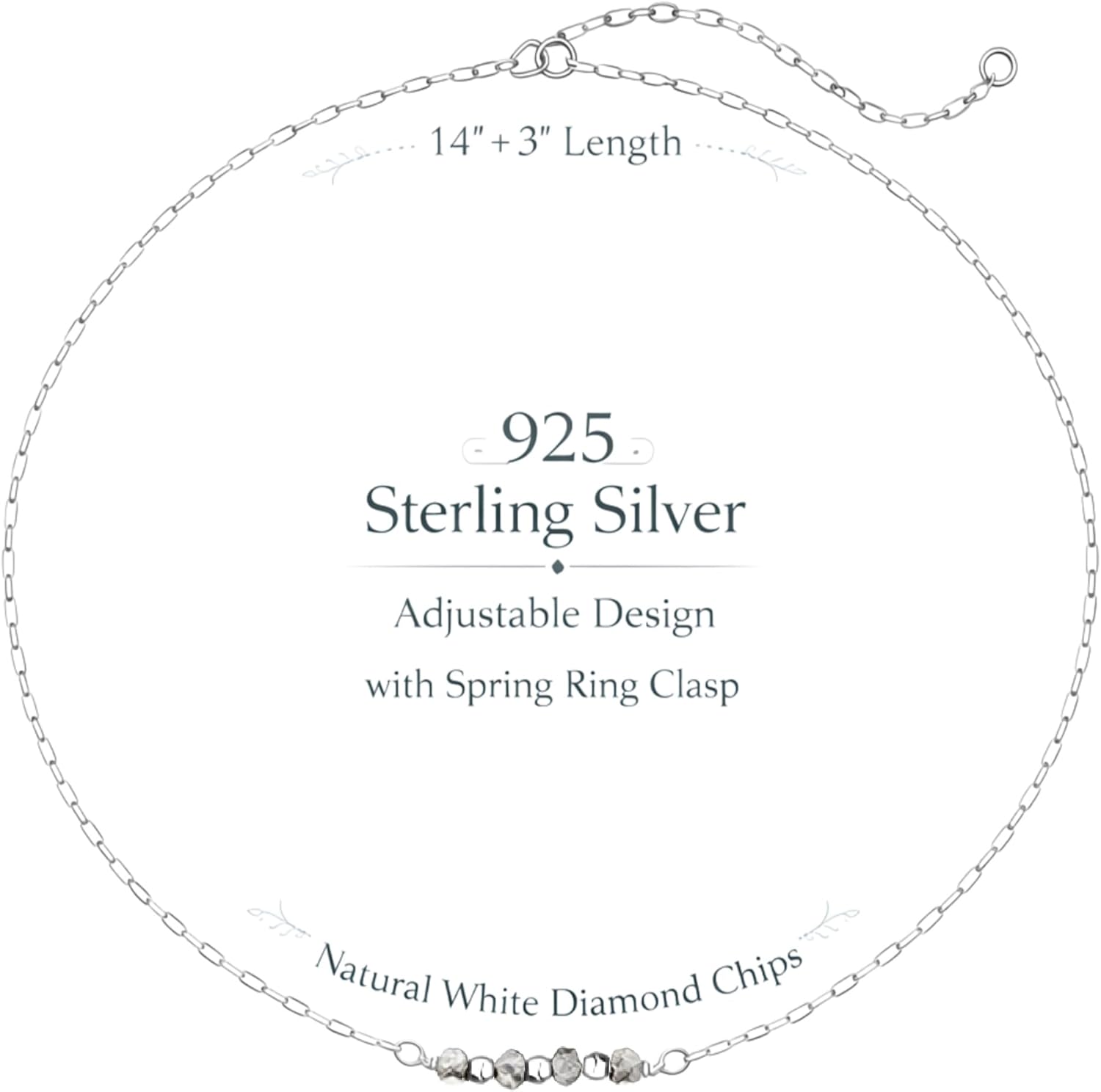 EnCharmed Sterling Silver Diamond Chips Delicate Choker, Handmade Minimal Dainty Gemstone Necklace, Adjustable Length 14-17 Inches, April Birthstone - Image 3