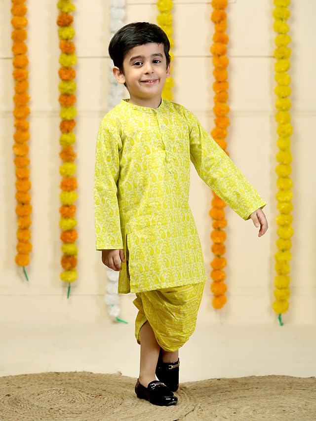 Image of The Mom Store Baby /Kids Boys Dhoti Kurta Set | Dhoti and Kurta | 100% Cotton | Comfortable | Ethnic | Festive Look | Block Prints | Colored Dhoti | Blue