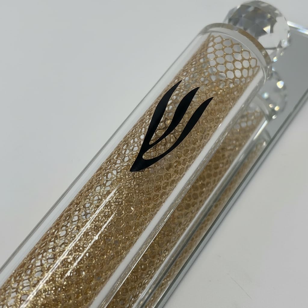 Mezuzah for Door Case Crystal Gold Design – Modern Jewish Door Mezuzah, Kosher Mezuza Cover, Fits Standard Mezuzah Scroll