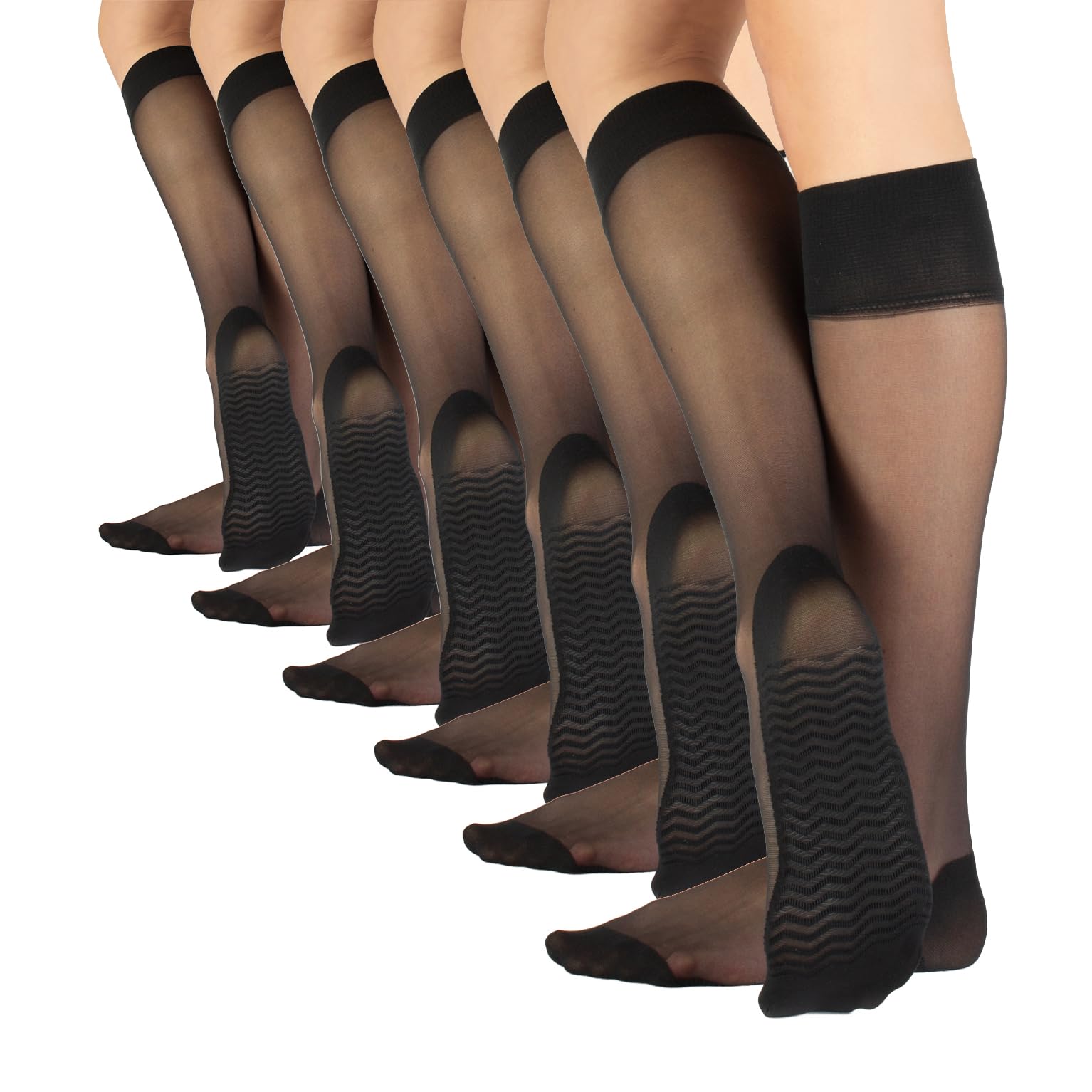 CALZITALY 6 Paires Mi-Bas de Soutien au Genou avec Semelle en Microfibre | Noir, Naturel, Bleu | 20 DEN | Made in Italy (Taille Unique, Noir)