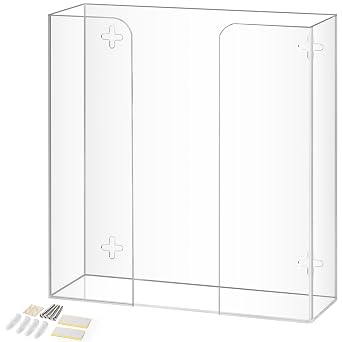 Storage Standard Double Glove Box Holder Dispenser - Kitchen, Medical, Latex Gloves Holder Wall Mount or Countertop, Universal Fit - Thick Acrylic, Easy to Use, Slide, Load Open Top Design - Clear