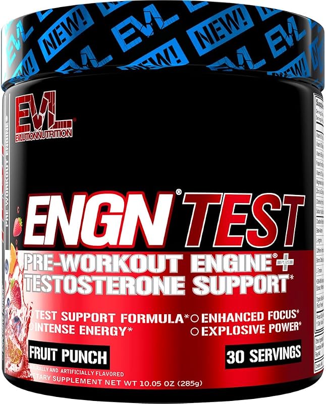 EVL ENGN Test - Intense Pre-Workout - Creatine & Test Support - Fruit Punch | Workout Powder for Lasting Energy & Focus - with Beta-Alanine & Caffeine