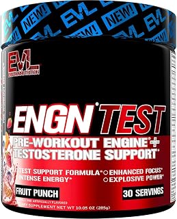 EVL ENGN Test - Intense Pre-Workout - Creatine & Test Support - Fruit Punch | Workout Powder for Lasting Energy & Focus - with Beta-Alanine & Caffeine
