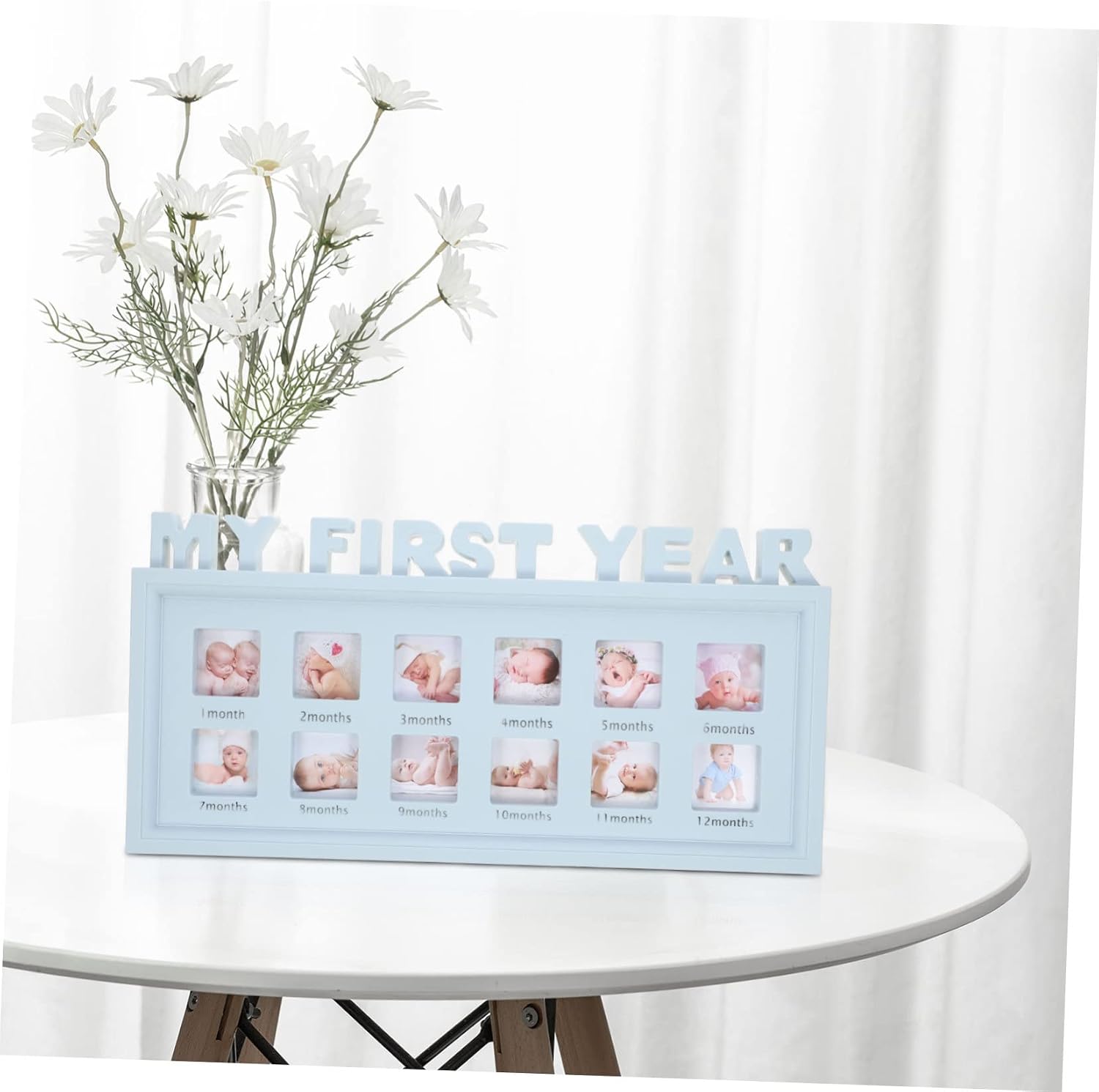 Baby Photo Frame My Picture Holder for Baby Growth Record Photo Frame 12 Months Blue Celebrate Milestones