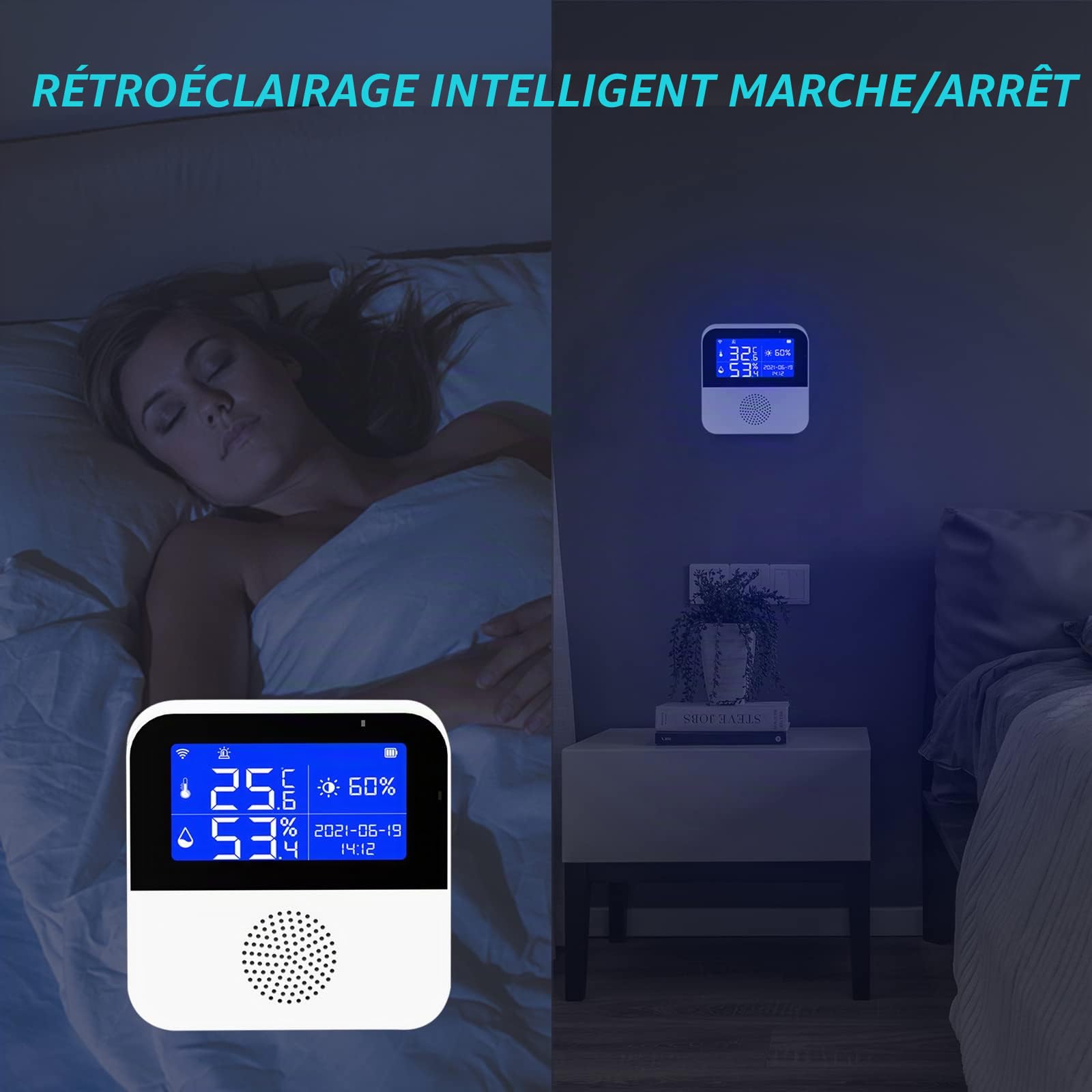 Thermomètre hygromètre sans fil WiFi Thermomètre hygromètre Application Notification et stockage de données Bluetooth Fonctionne avec Alexa/Google