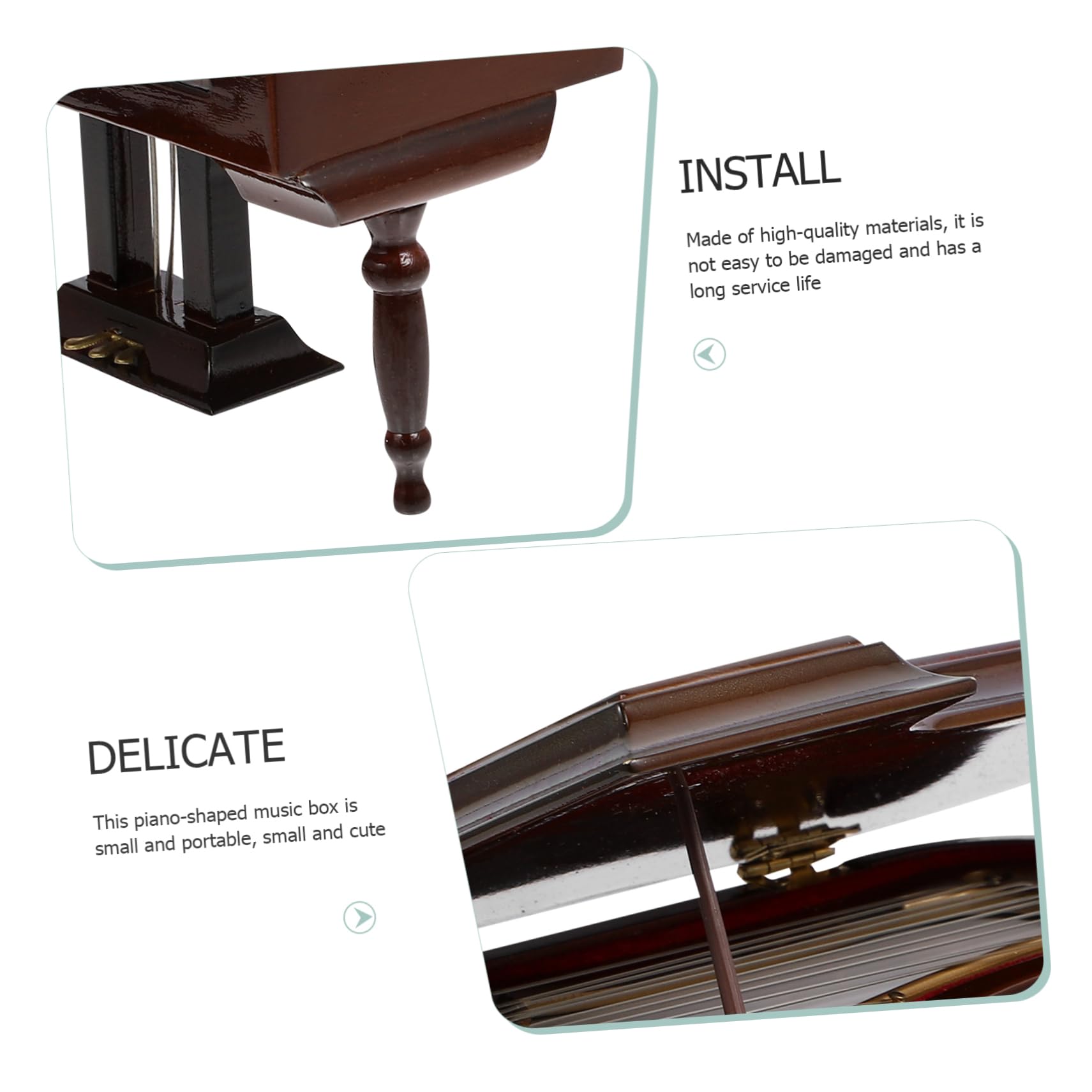 Vaguelly Caja Musical Portátil con Forma de Piano de Escritorio en Madera y Metal, Adorno Práctico y Elegante para Regalo de Cumpleaños