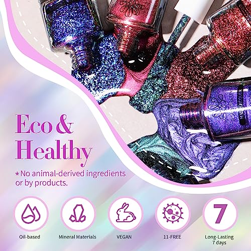BORN PRETTY Chameleon Nail Polish 6 Colors Iridescent Glitter Quick Dry Nail Polish Shimmer Pearl Chrome Nail Varnish - Image 5