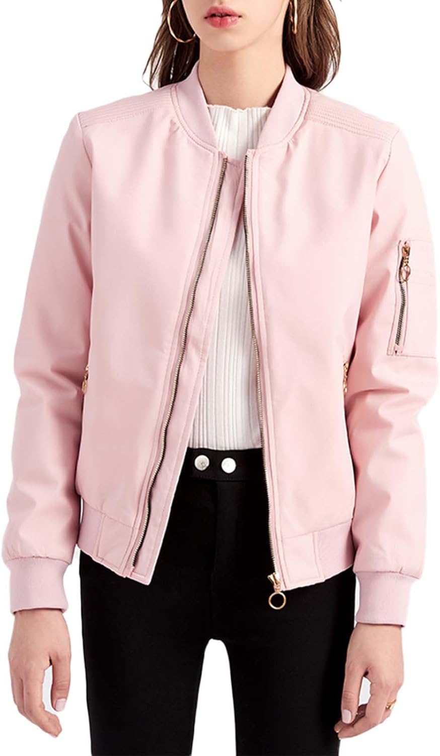 Women’s Bomber Jacket Lightweight Varsity Zip Up Coat Casual Long Sleeve Windbreaker Women’s Bomber Jacket Lightweight Varsity Zip Up Coat Casual Long Sleeve Windbreaker