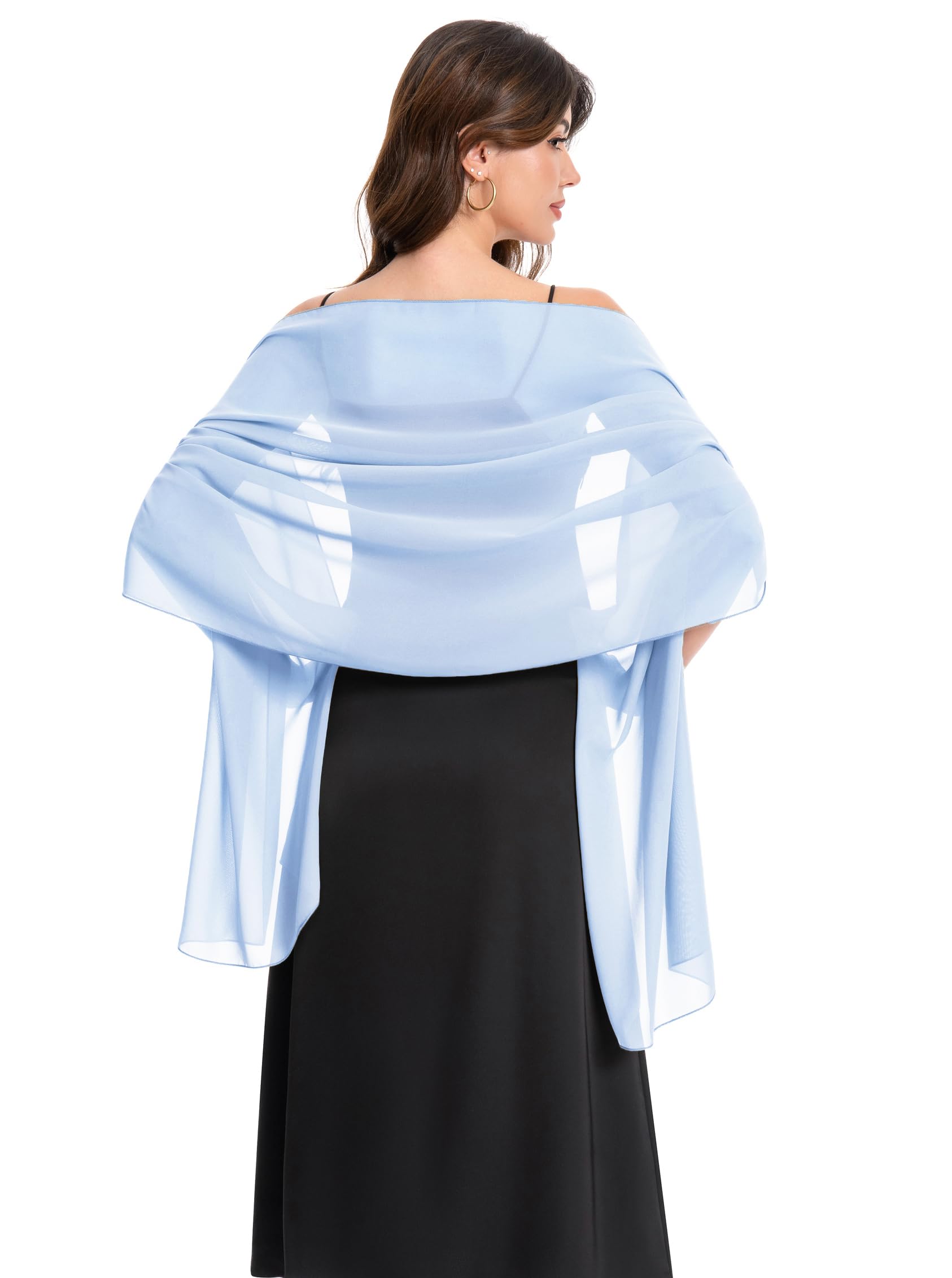 Baoqiya Chiffon Shawls Scarves Wraps for Bridal Wedding Party Evening Dress and Special Occasion Dresses, Sky Blue, Medium