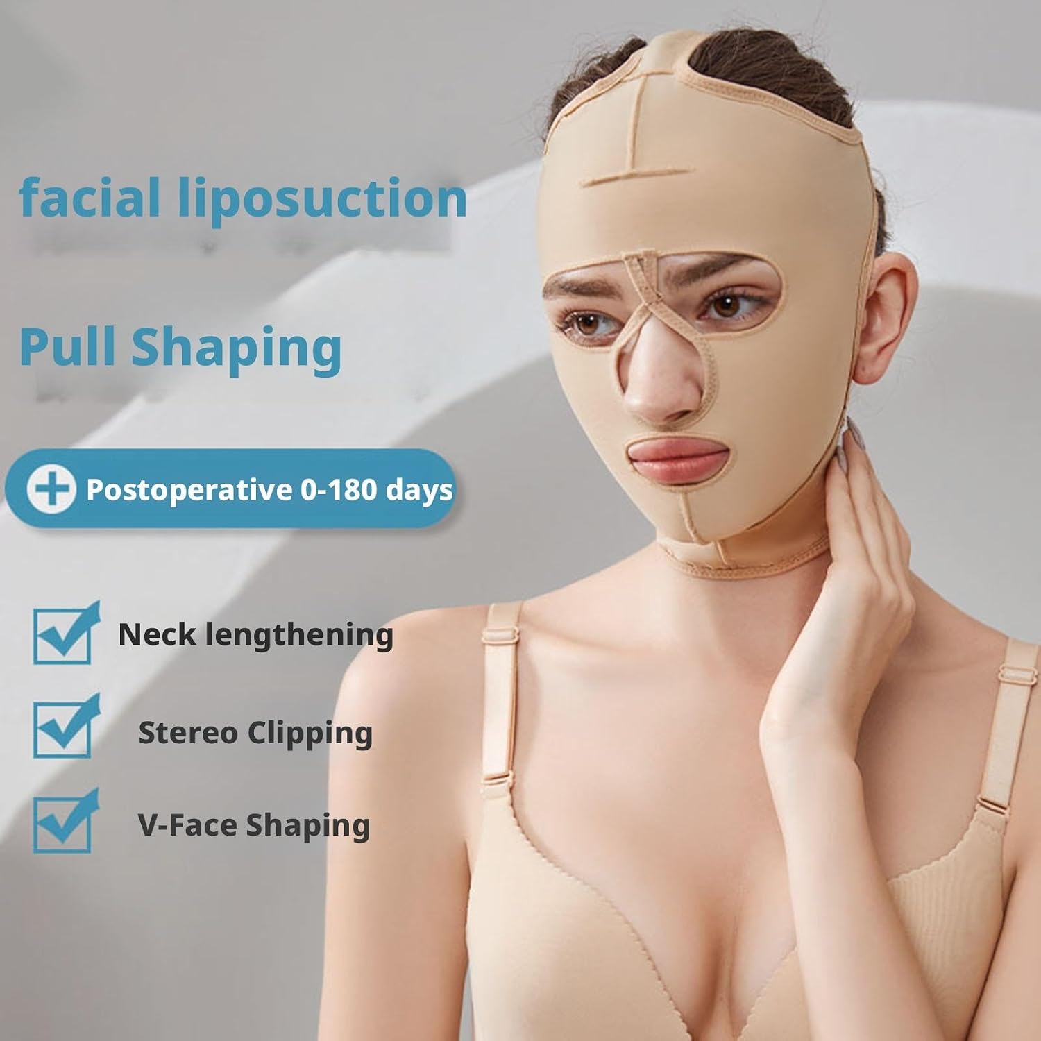 After Liposuction Surgery Full Face Lift Strap Neck Chin Compression Wrap Bandage Post Surgical Facelift Slimmer Jowl Tightening Belt(Medium)