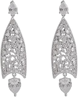 Silver Rhodium-Plated Cubic Zirconia Cluster Drop Drop Earrings For Women Price In India