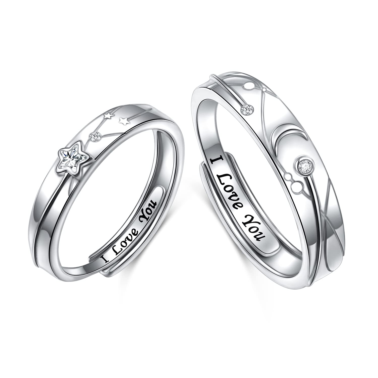 Bague de fiançailles cadeau anniversaire couple argent 925 ajustable