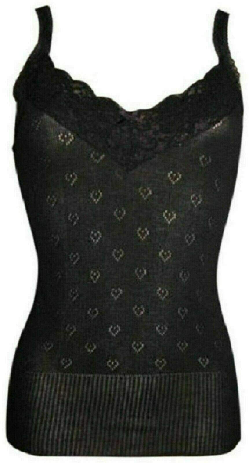 Top Linen (Nw) Ltd Women's Black Snowdrop Thermal Sleeveless Camisole Vest Winter Underwear V Neck Small