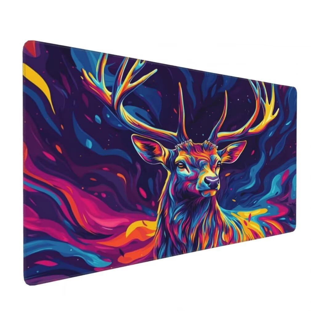 Tappetino Mouse XXL 1200x600mm Blu Grande Mouse Pad, Tappetino Scrivania Grande Mousepad Gaming con Bordi Cuciti, Tappeto Scrivania con Base Antiscivolo per Ufficio e Casa (Cervo Colorato) -MP1590