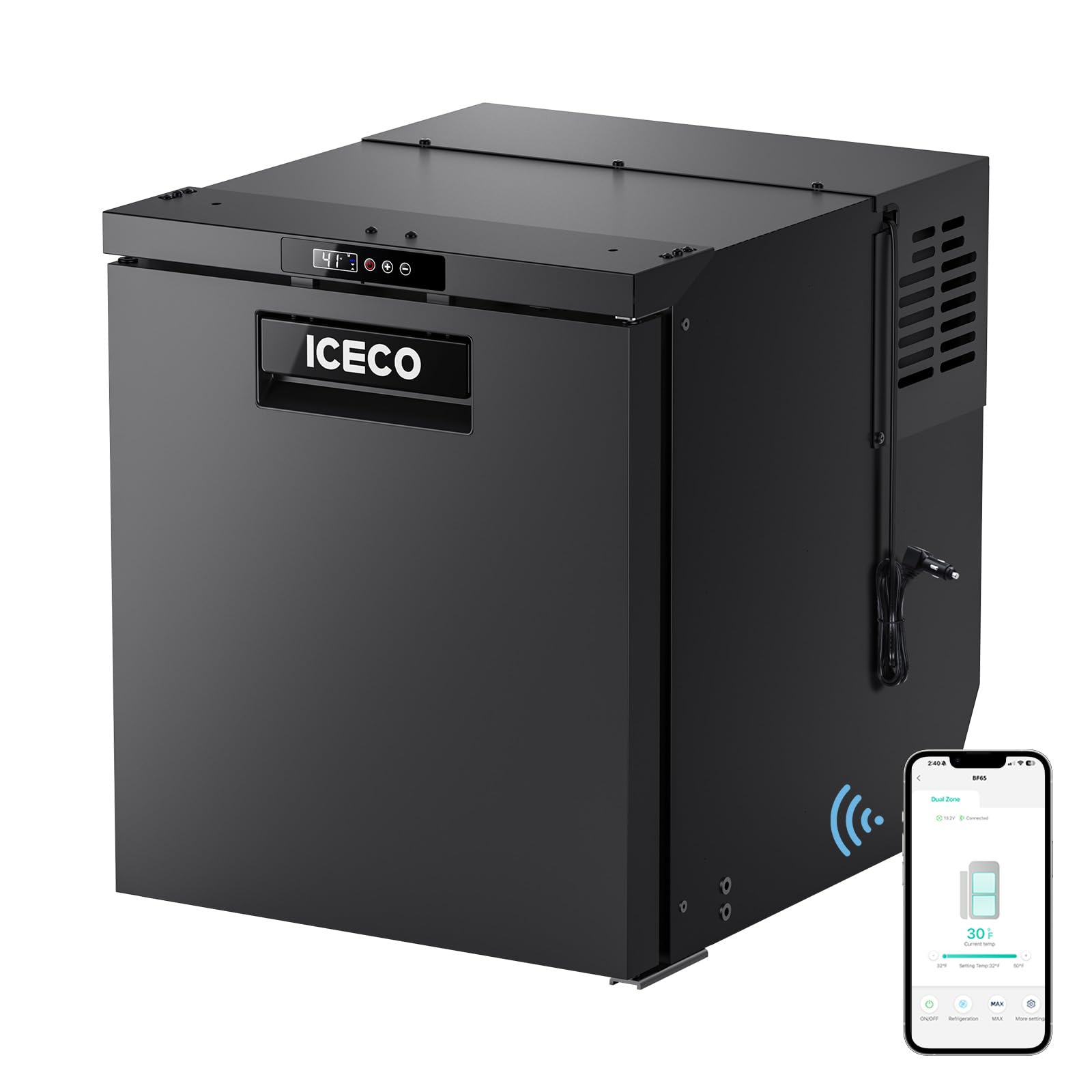ICECO BF65 12 Volt Refrigerator, RV Refrigerator with Secop Compressor, 66 Quart(2.2cu.ft) Car Fridge Freezer, APP Control, 12/24V DC Compressor Refrigerator, Electric Cooler for Truck, RV, Yacht