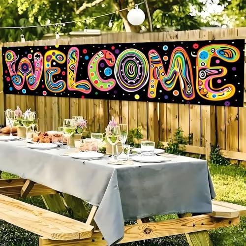 Image of Welcome Outdoor Banner 78.7 x 17.7 Inch Colorful Letter Design with Bright Dots Artistic Large Hanging Decoration for Porch Fence or Garden Outdoor Event Party Display Home Entrance Decoration