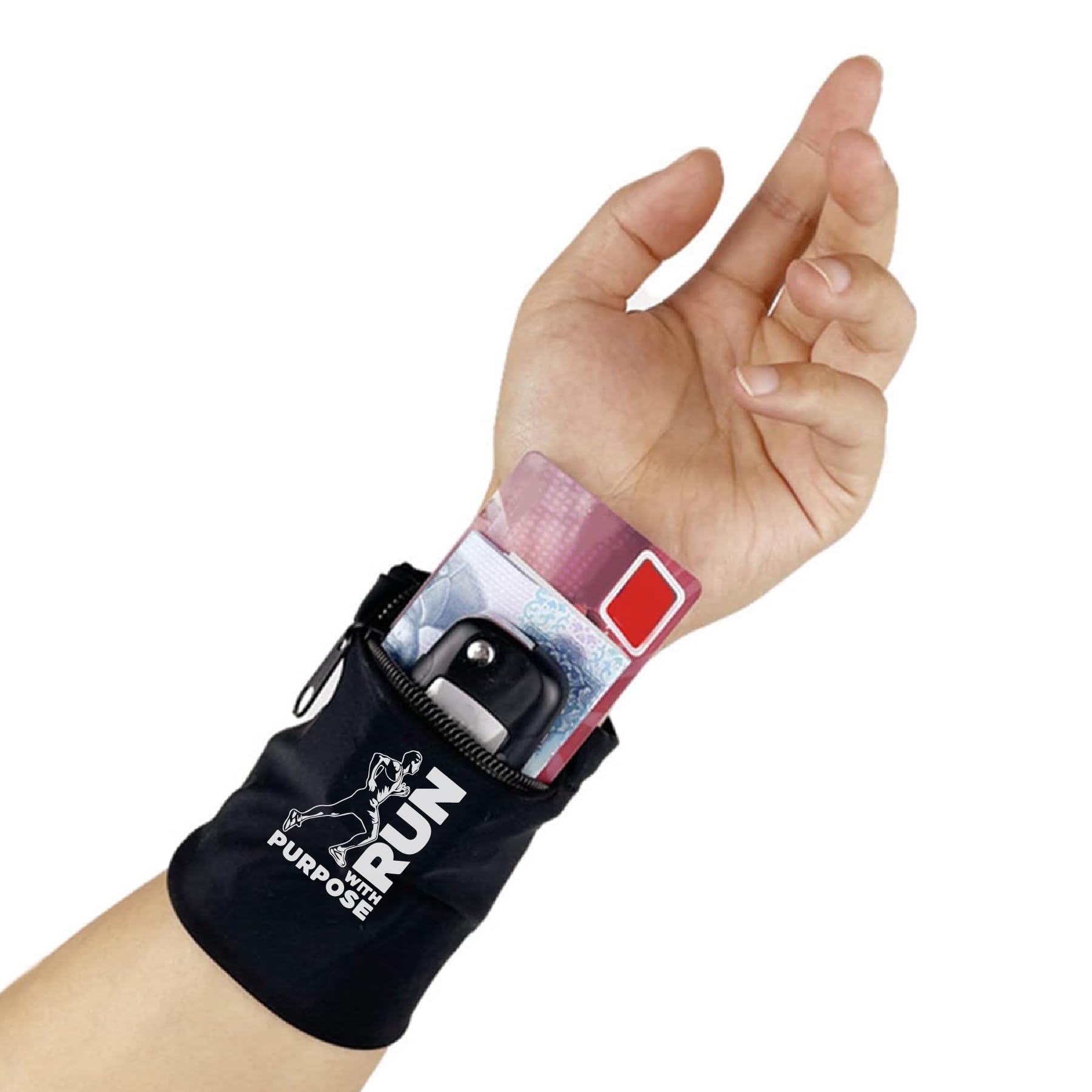95MILES GARMENTS Run with Purpose Wristband Wallet Zipper Pocket Soft Wrist Pouch for Running, Climbing, Workouts Securely Holds Keys Cash and Accessories Pack of 2 (Run)-image-19