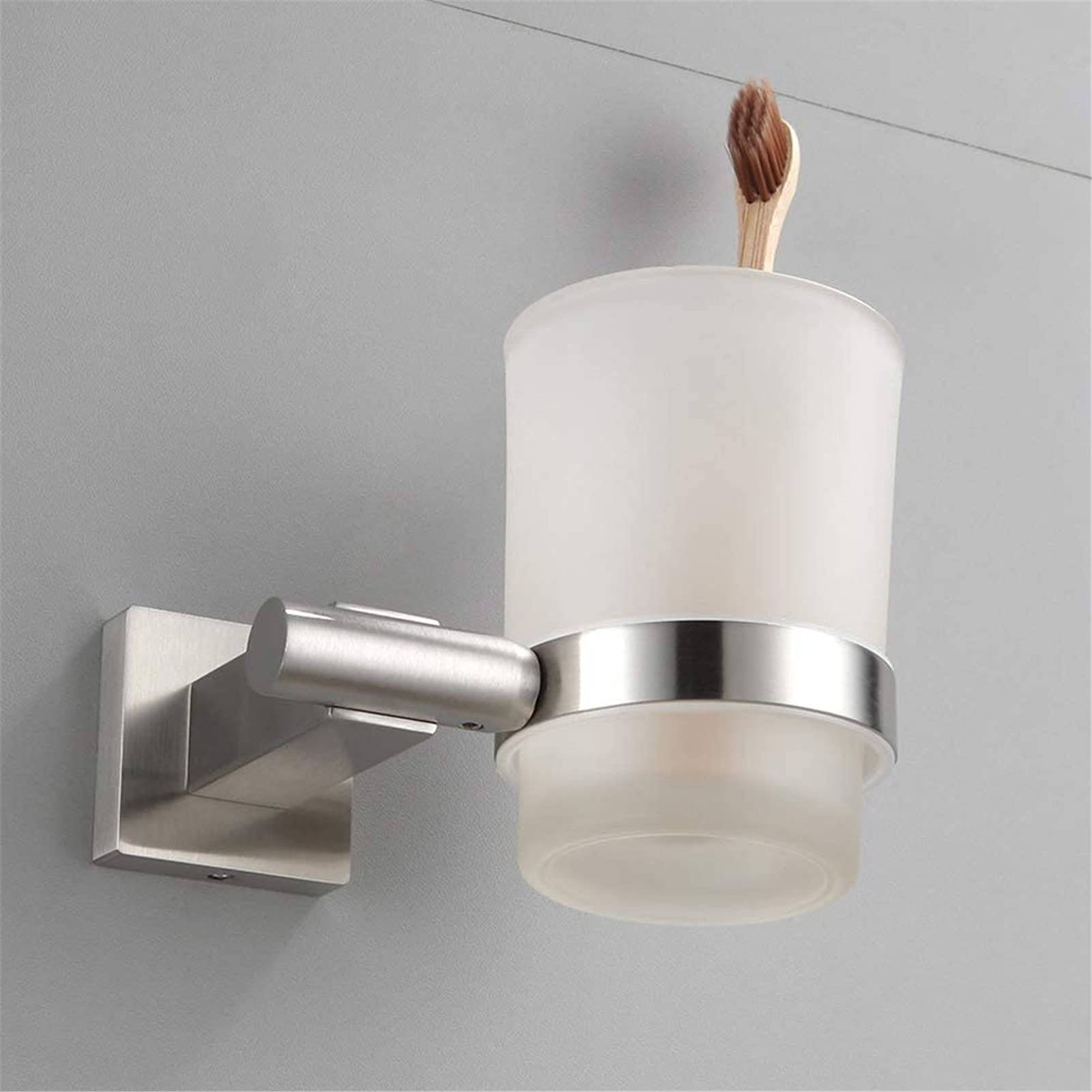 Soporte para cepillo de dientes de pared de acero inoxidable con 1 taza de cristal, juego de accesorios de baño para cepillo de dientes individual, color plateado