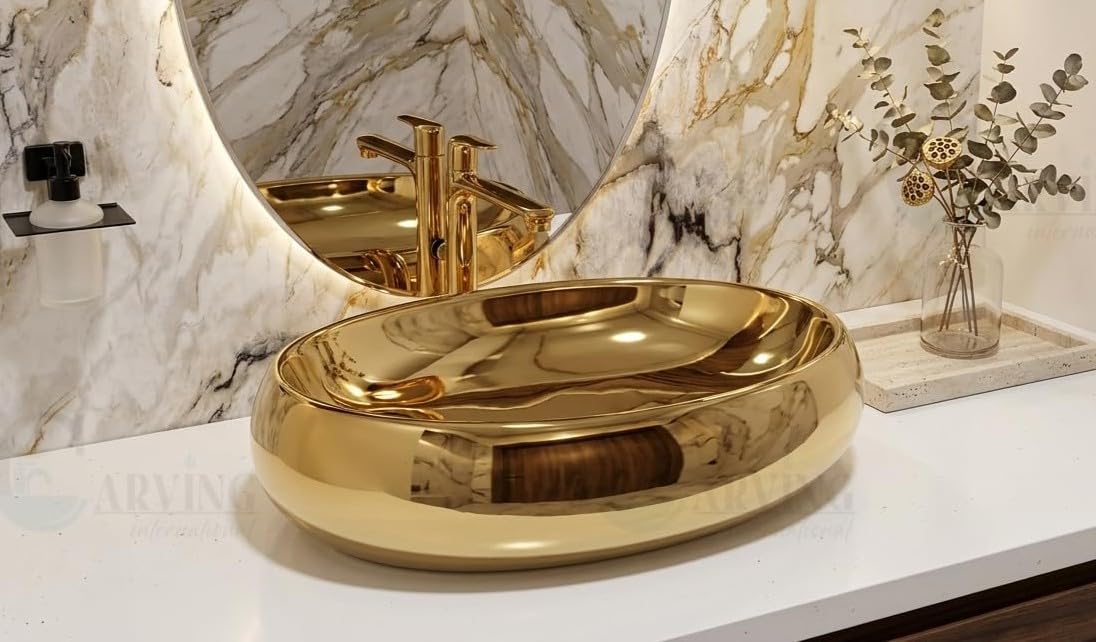 Golden Marble Wash Basin - Modern Bathroom Sink -12