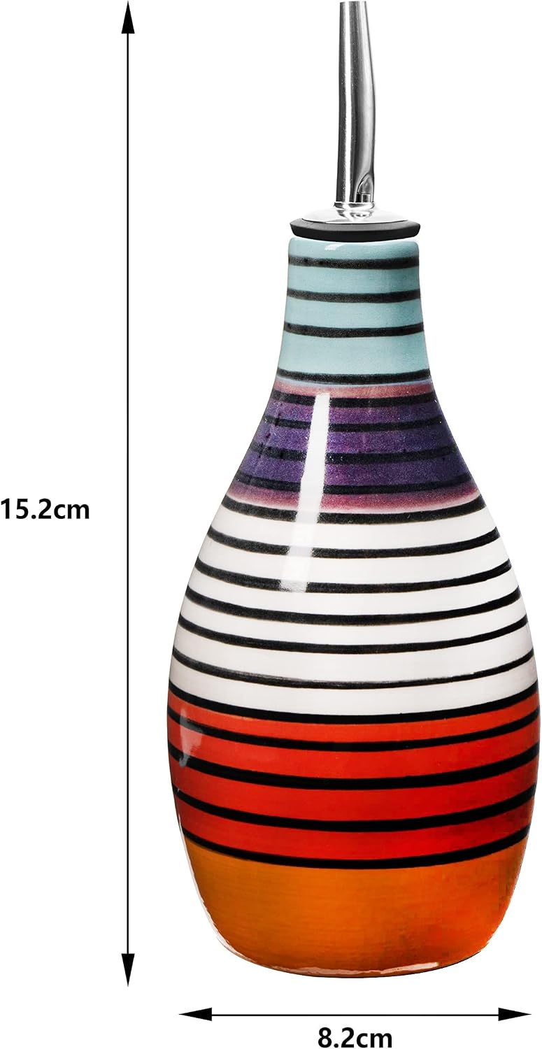 Ceramic Olive Oil Container, 400ml Capacity, Vinegar Dispenser With Pourer & Stopper, Stylish Kitchen Carafe Striped Design, 6" Height, 3" Width, Practical Seasoning Bottle, Elegant Tabletop Accessory image 3