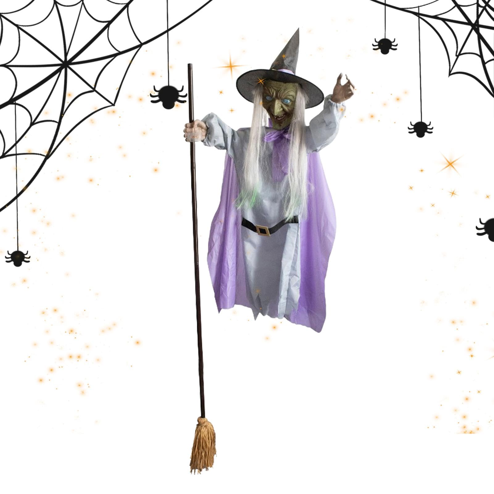 Balai De Sorcière Flottant Halloween – Décoration Animée Avec Lumières Et Sons, 100 Cm, Pour Maison Hantée, Jardin