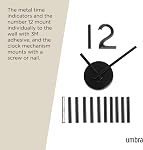 Umbra Blink Moderne DIY 3D Horloge murale, Facile à coller numéros de mur, Grande horloge murale décorative sans cadre, indicateurs simples, minimaliste, noir