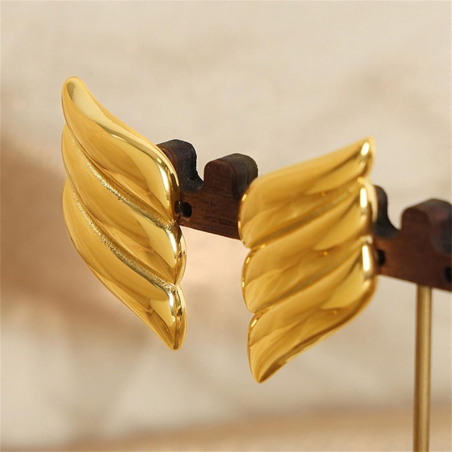 Chunky Gold Statement Geometric Earrings for Women Gold Stud Earrings Shell Wings Textured Dome Earrings Chunky Gold Wavy Button Earrings Trendy Fashion Gold Jewelry - Image 7