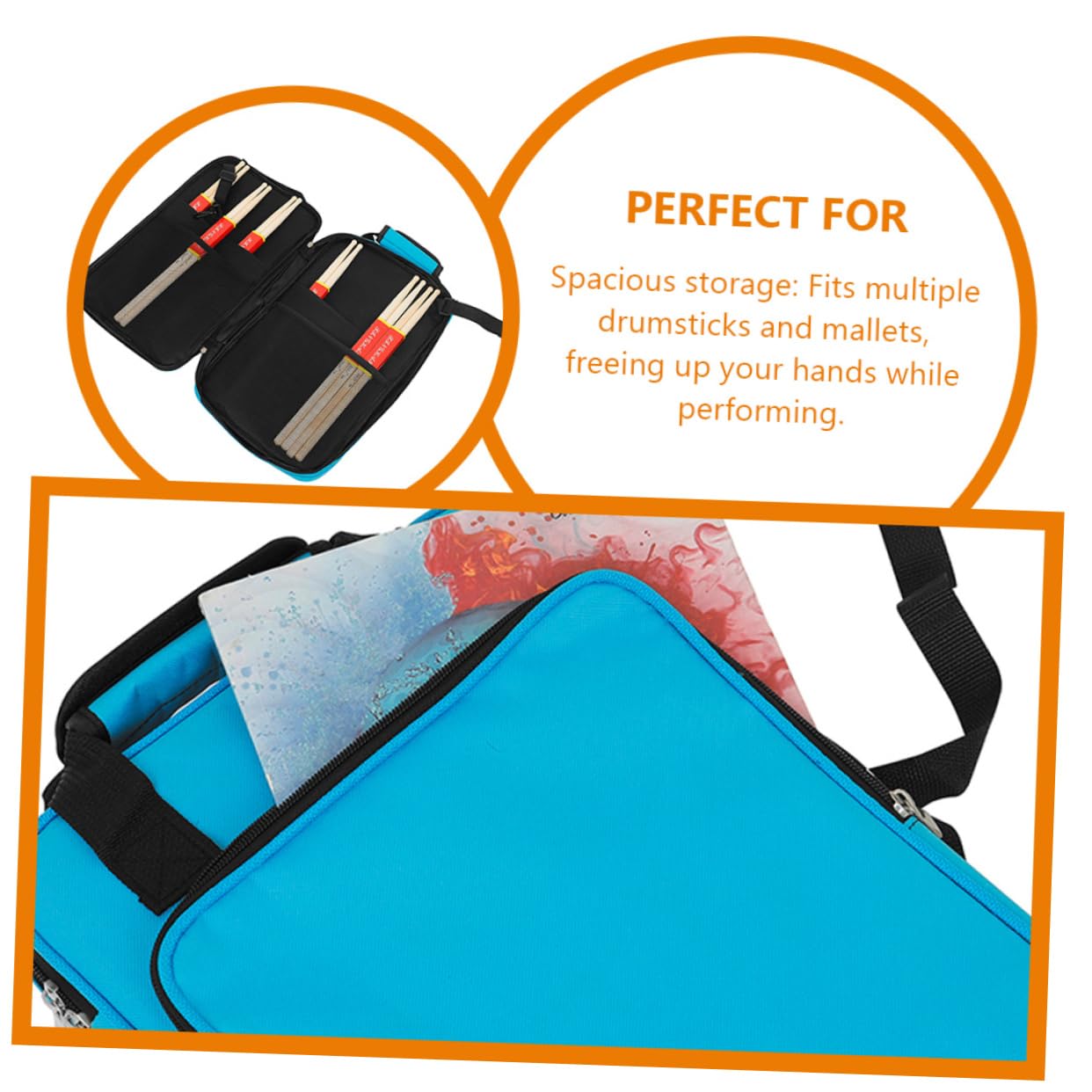 Custodia per Bacchette Batteria Oxford Resistente alle Macchie e All'abrasione Tracolla e Manici per Trasporto Portatile Blu