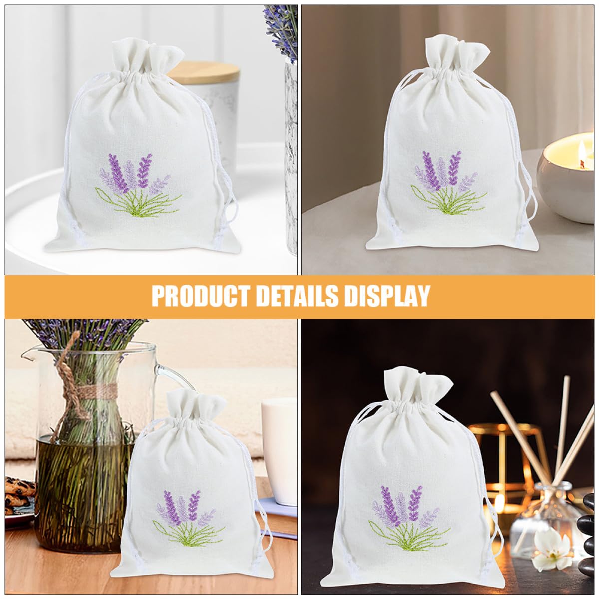 Gatuida Bolsitas Vacías de Algodón para Lavanda 10X14 CM Color Crema Cordón Cierre Aromáticas para Regalos Bodas y Hogar Pack 20 Unidades