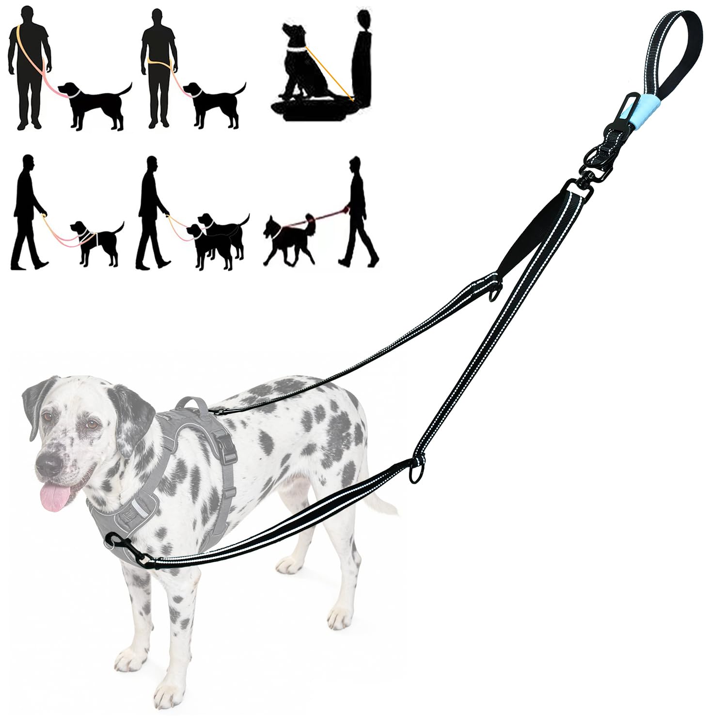 Tiesenci Two Point Control & Hands Free No Pull Leash Black Large Dogs