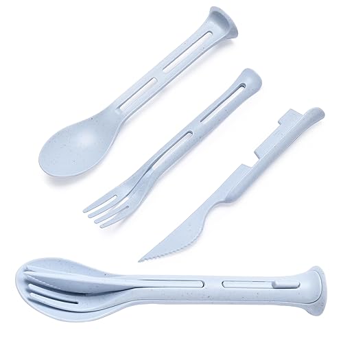 Juego de utensilios de paja de trigo, juego de utensilios reutilizables con estuche, juego de cubiertos portátiles, juego de utensilios para el