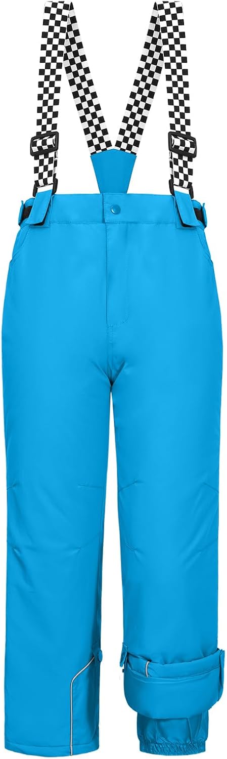 WOWULOVELY Kid's Snow Bib Pants Winter Waterproof Windproof Ski Pants Insulated Snowboard Overalls for Boys Girls