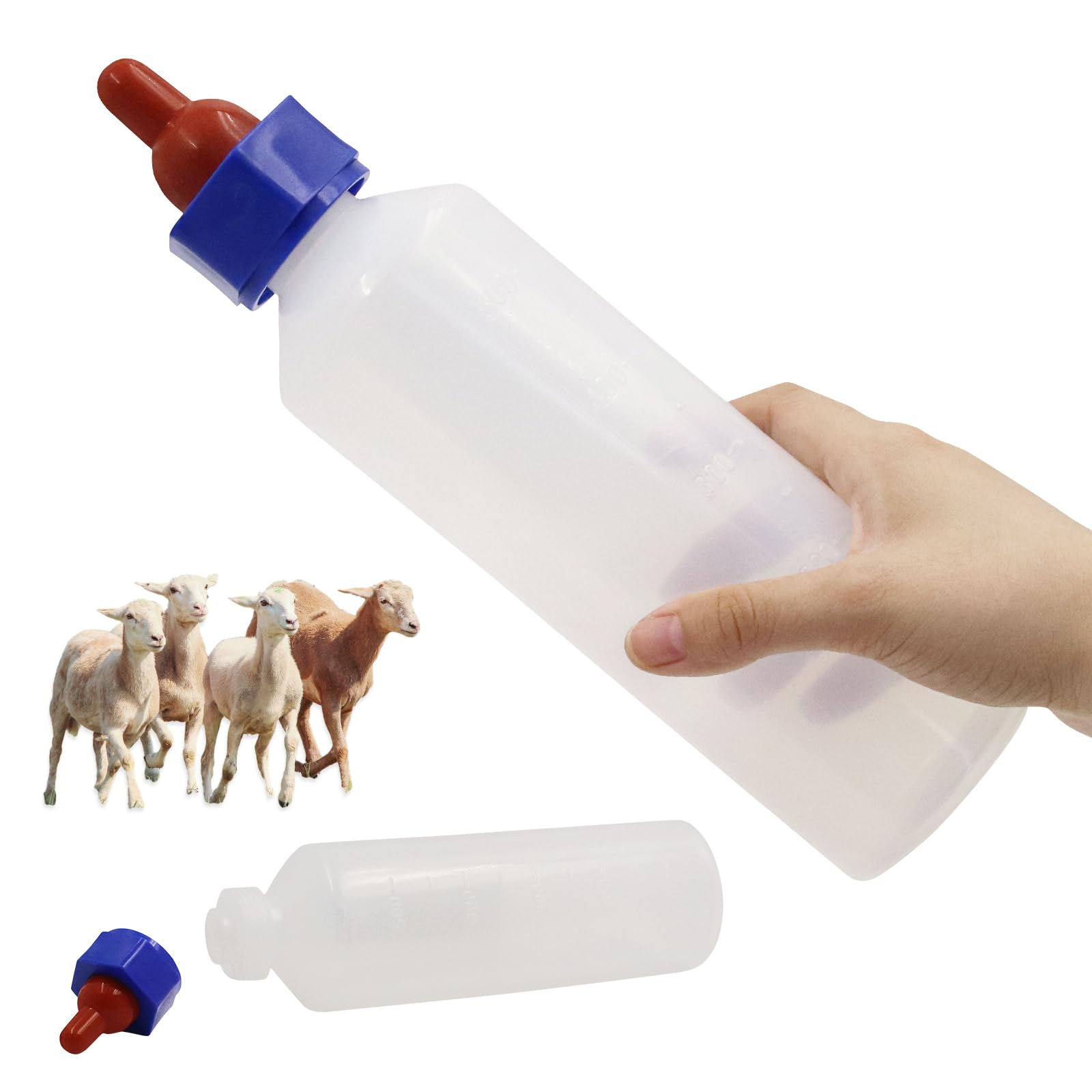 1000ML Baby Lamb Milk Feeder Bottle with Handle and Detachable Nipple,Calf Sheep Lamb Bottles for Baby Lambs Feeding Nursing Bottle Cup with a Replacement Nipple (500ml 2pcs)
