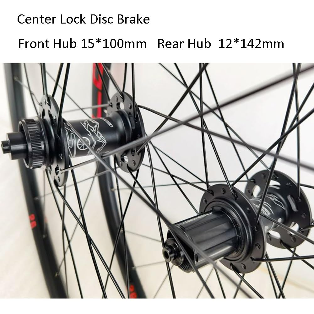 Ruote MTB Ruota Mountain Bike 26'' 27.5'' 29'' Freno Disco Center Lock ASSE Passante Mozzi con Cuscinetti Cassetta 8 9 10 11 12 velocità 28H (Color : Black-Blue, Size : 29inch)