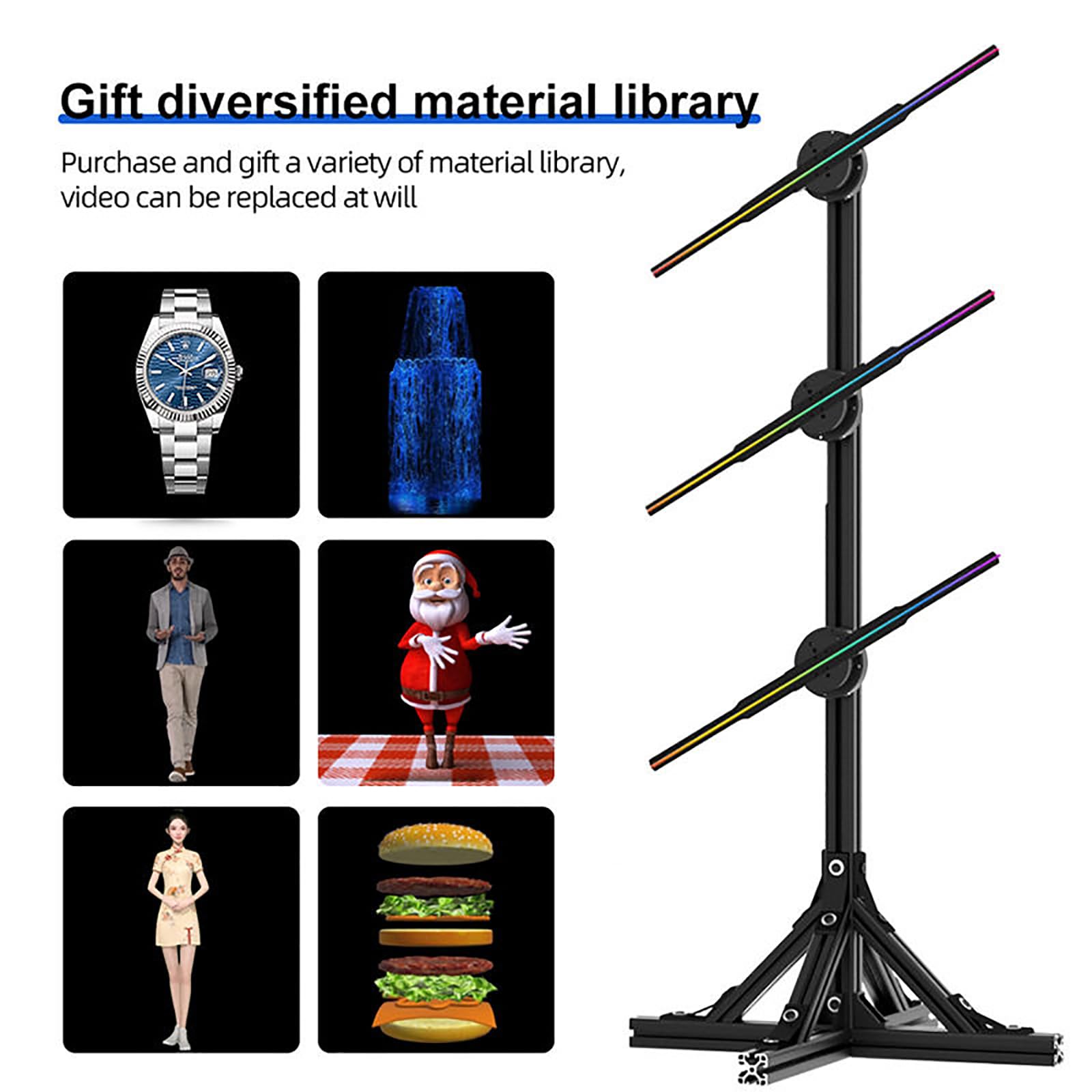 Wentylator Holograficzny 3D, Projektor Reklamowy Z Hologramem 3D, Pionowa Maszyna Reklamowa 1X3 Z Obrotowym Wyświetlaczem Holograficznym I Pilotem/Wi-Fi/Bluetooth