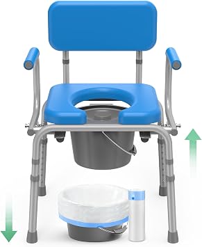 Loyoda 3-in-1 Drop Arm Bedside Commode Chair, Blue