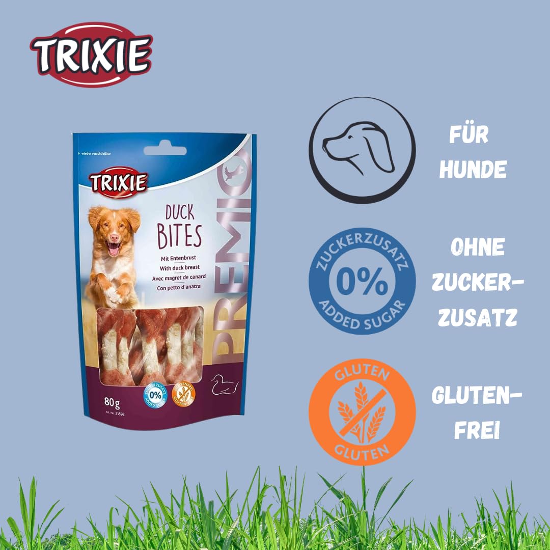 TRIXIE PREMIO bouchées de canard friandises pour chien – snack mono-protéine au canard sans sucre ajouté ni gluten – sans céréales – récompense d'entraînement – 80 g